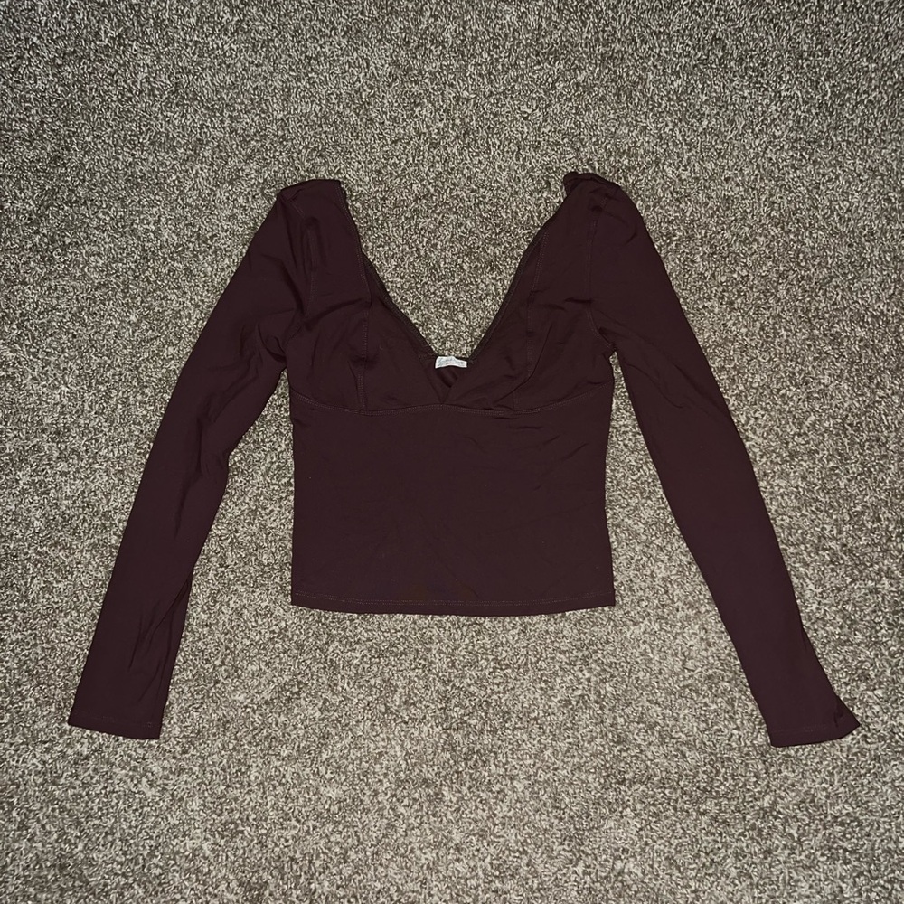 Free People Vintage OG Deep Brown V Long Sleeve Crop Top